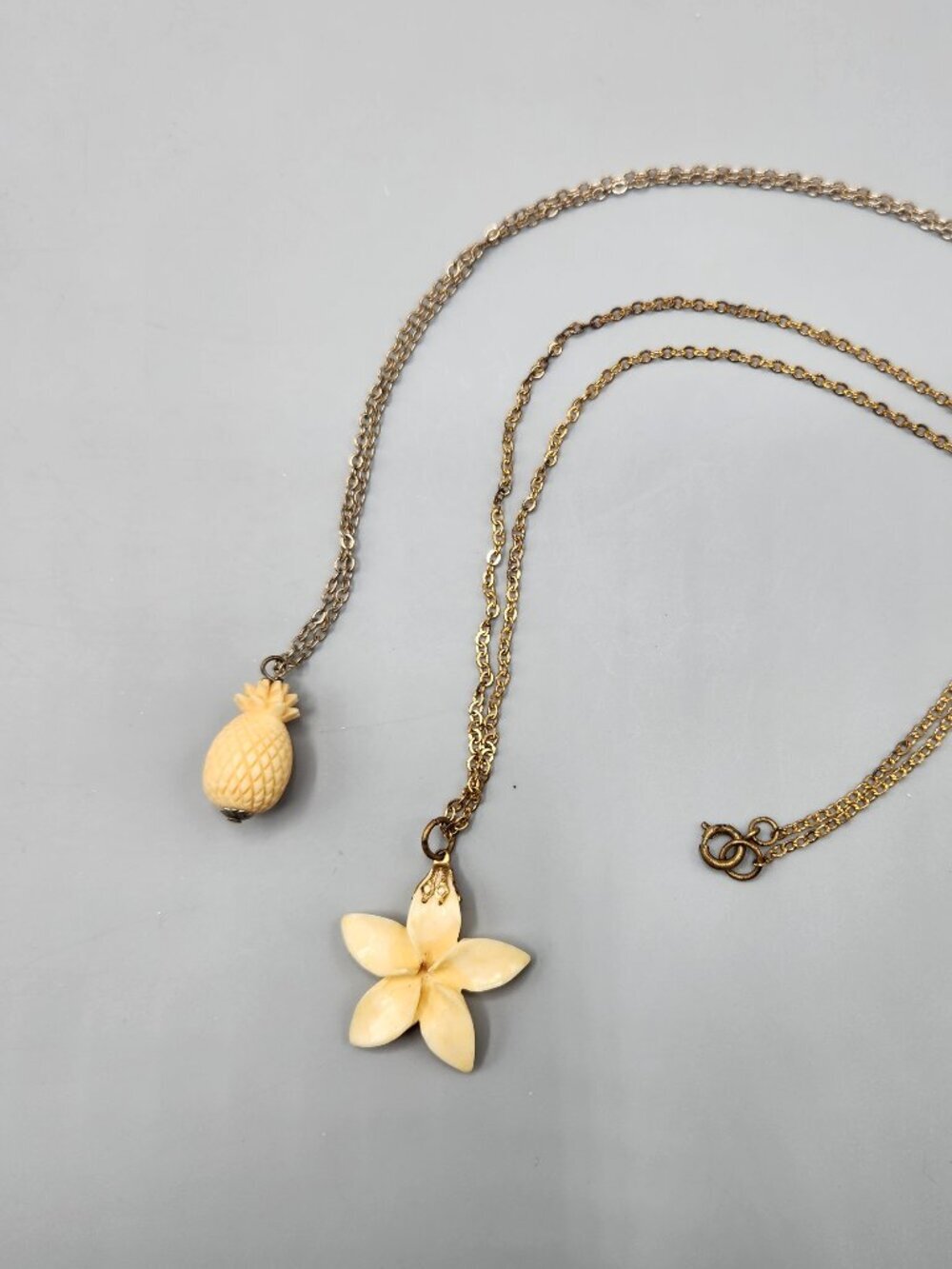 Hand Carved Pineapple & Tropical Flower Pendants Bone